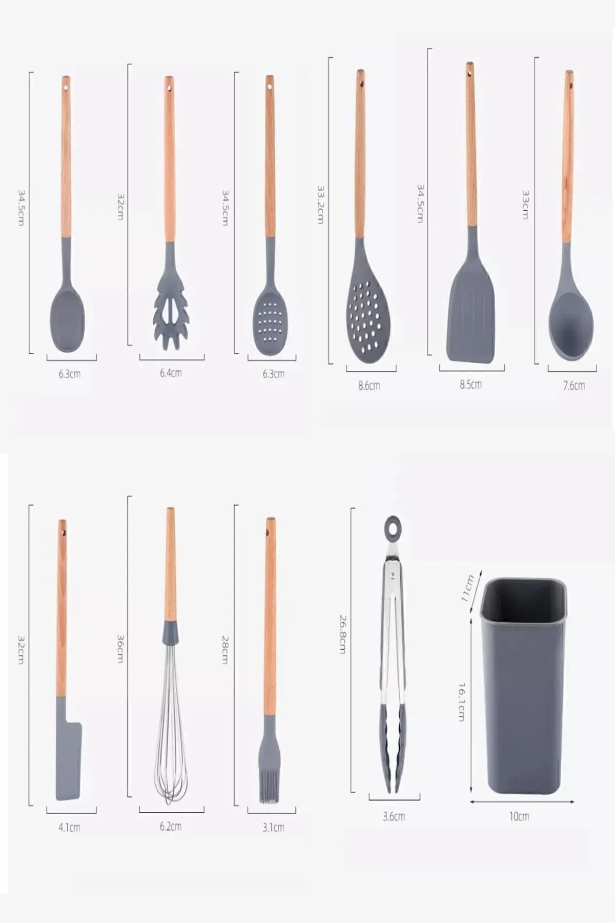 Matis 11 Piece Silicone Kitchen Set - Gray