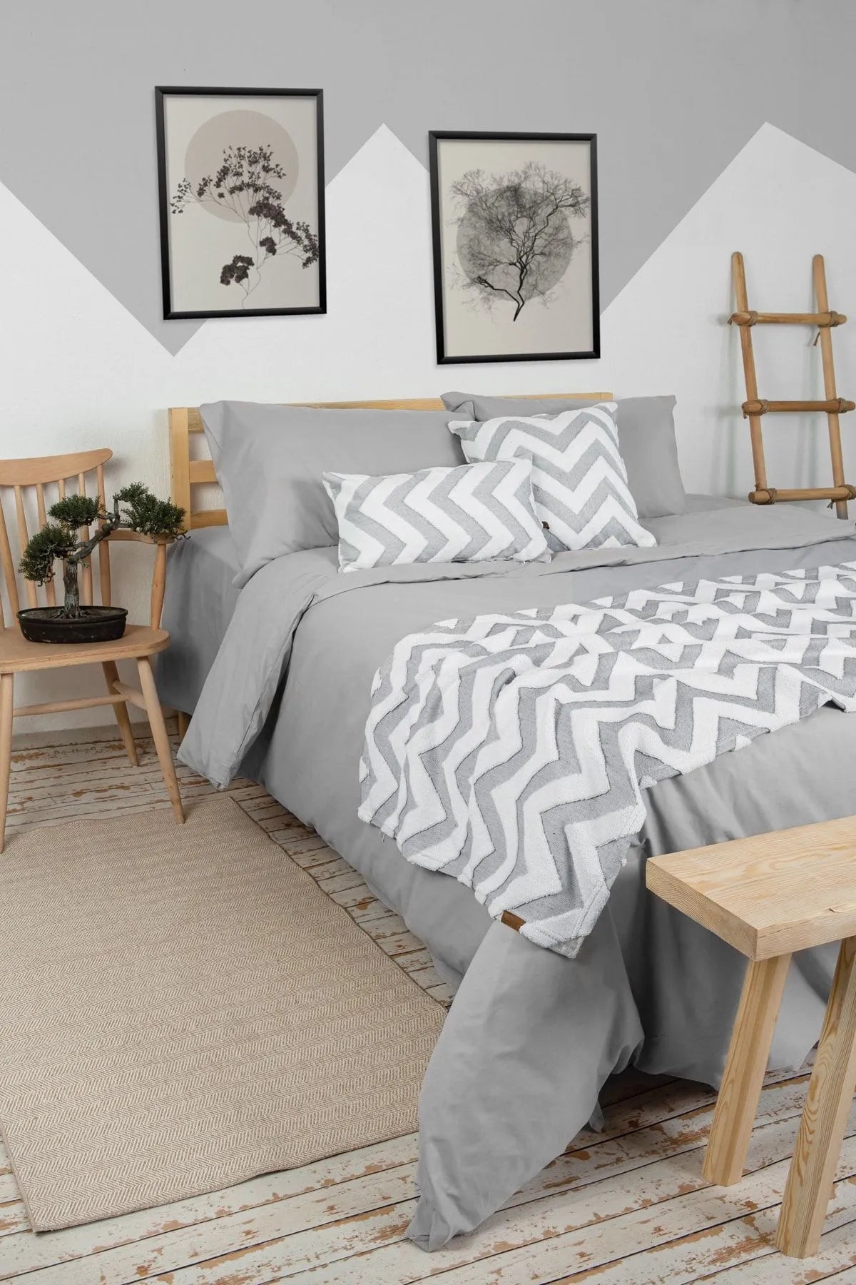 Line Bed Runner Set Scandinavian Bohemian Pattern