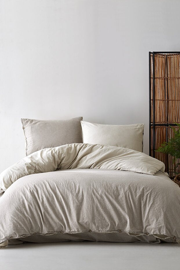 Cottage 100% Cotton Washable Vintage Duvet Cover Set - Brown