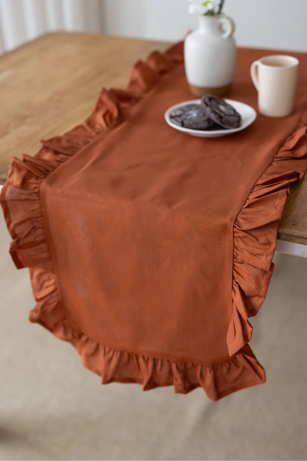 Ruffled Linen Runner 40 X 110 Cm