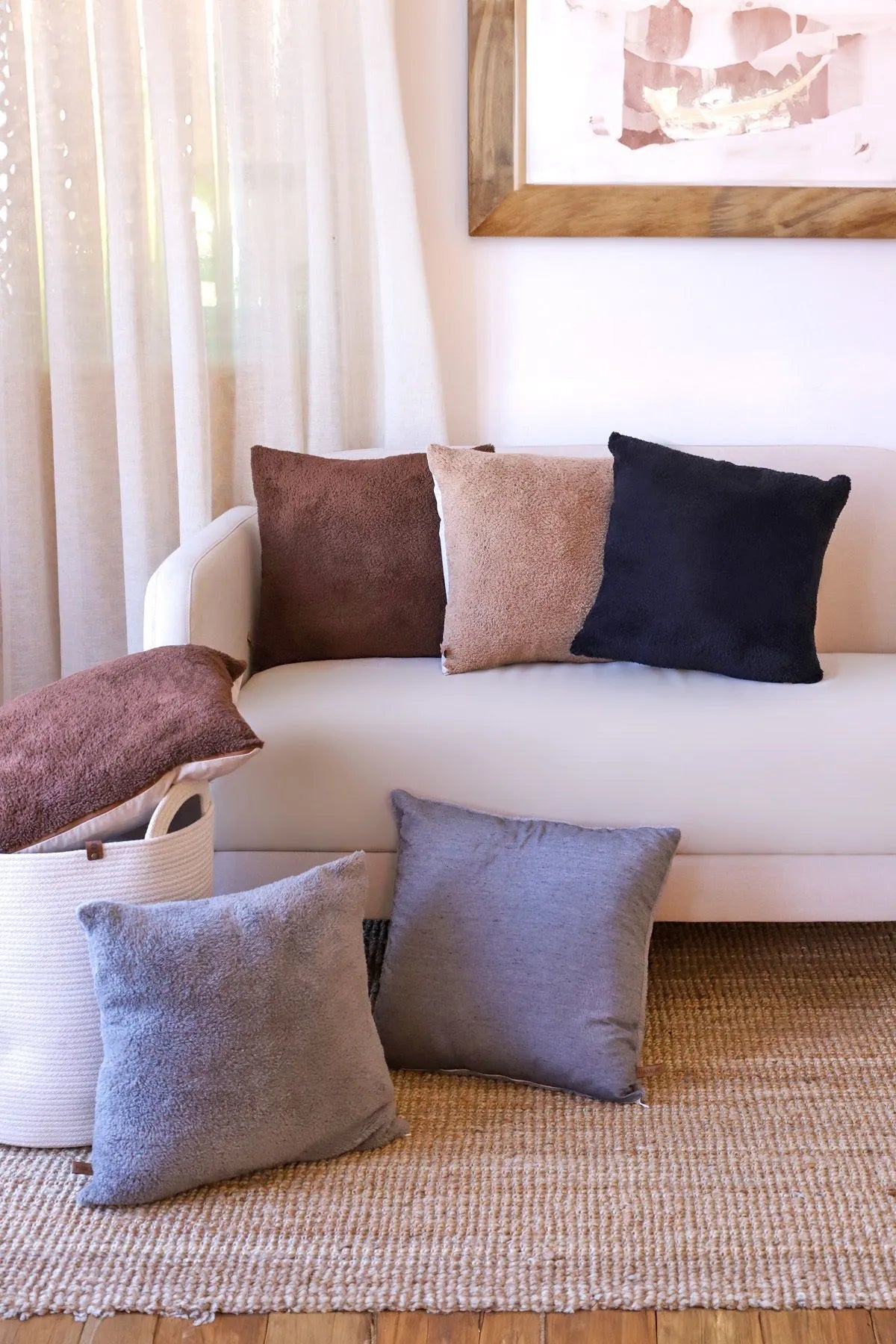 Teddy Puffy Decorative Pillowcase Scandinavian Bohemian Design (2 Piece)