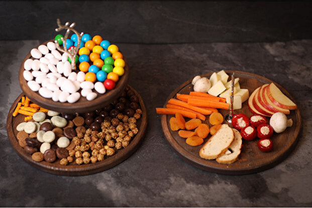 Handcrafted Wooden Presentation Stand with Silver Details 2 Piece Set