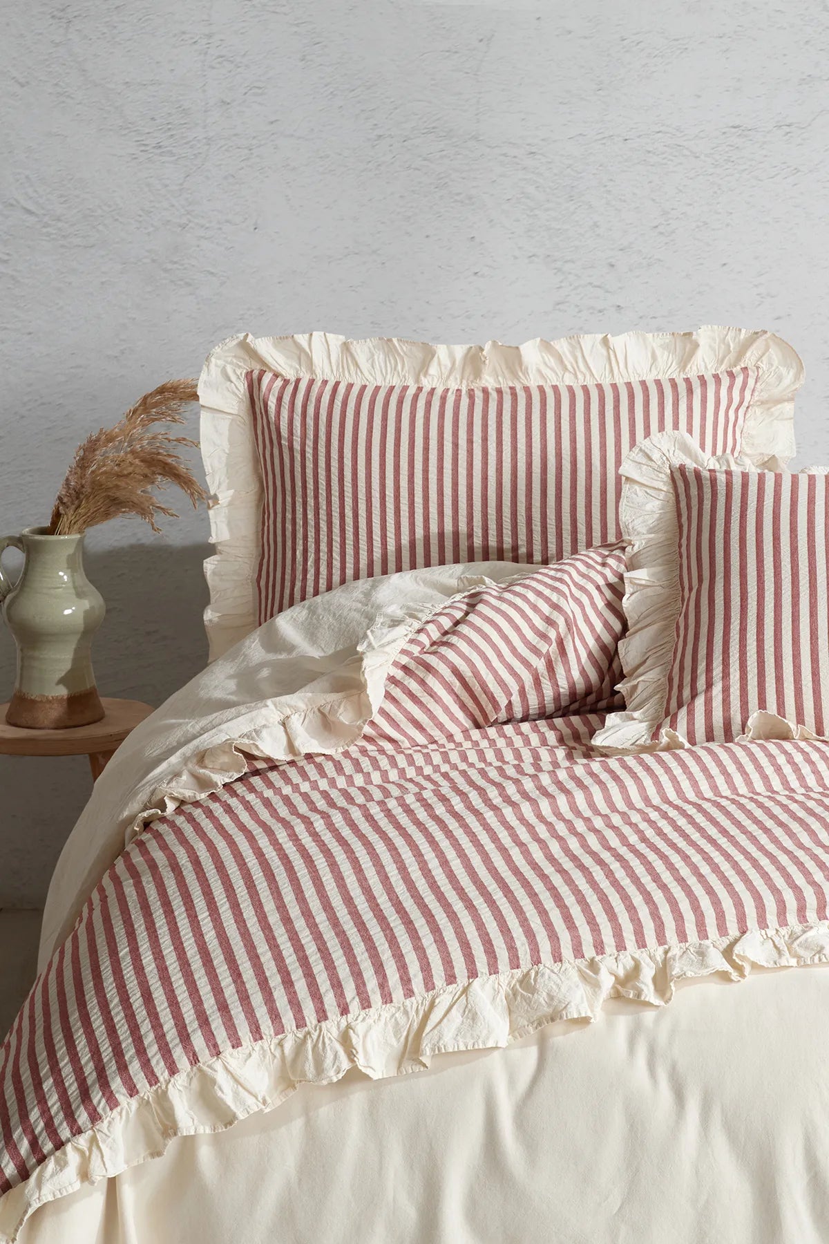 Soil Cherry 100% Cotton Ruffle Washable Duvet Cover Set