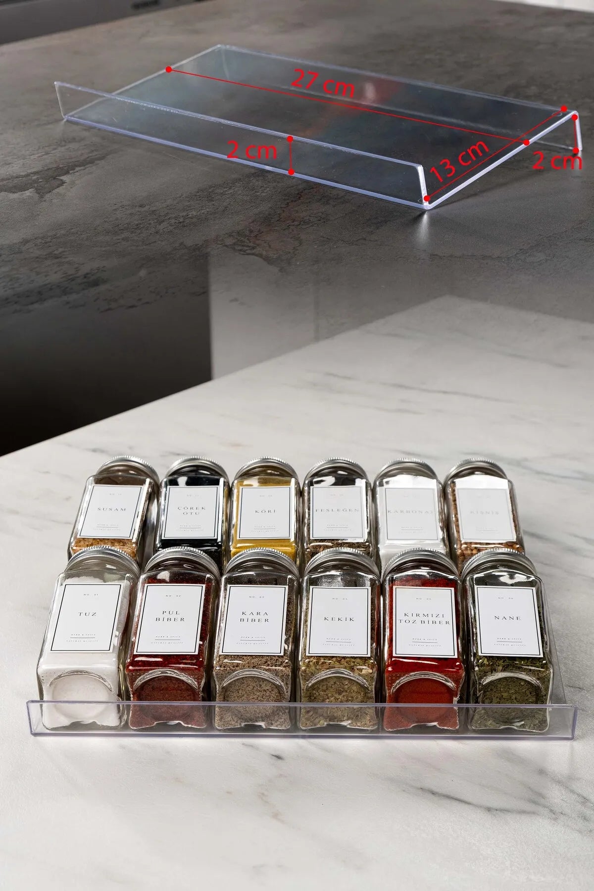12 Piece Spice Jars With Plexiglass Stand