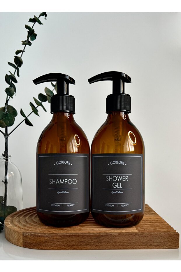Soap Dispenser 2 Piece 300 ml Glass Amber Set