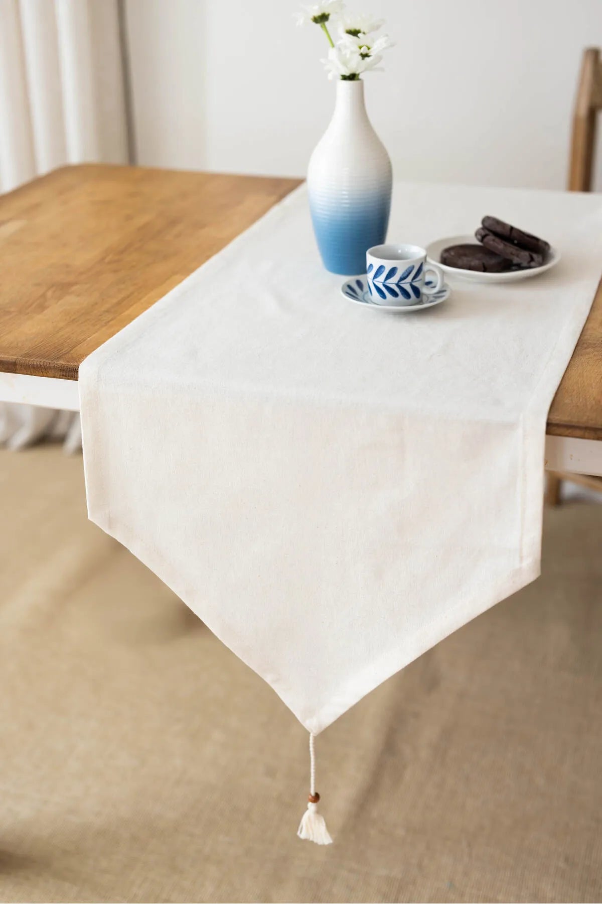 Triangular Ended Organic Raw Texture Linen Runner 40 X 150 Cm