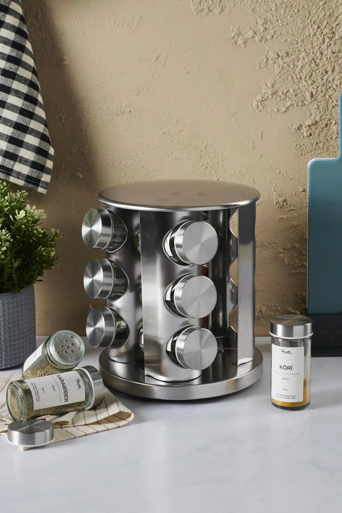 Set of 12 Spice Jars with Metal Rotating Stand