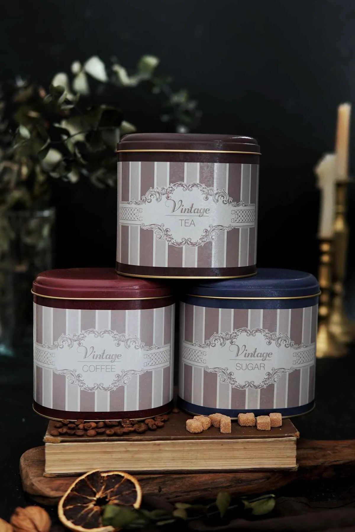Vintage Elegance Metal Oval Storage Container Set of 3