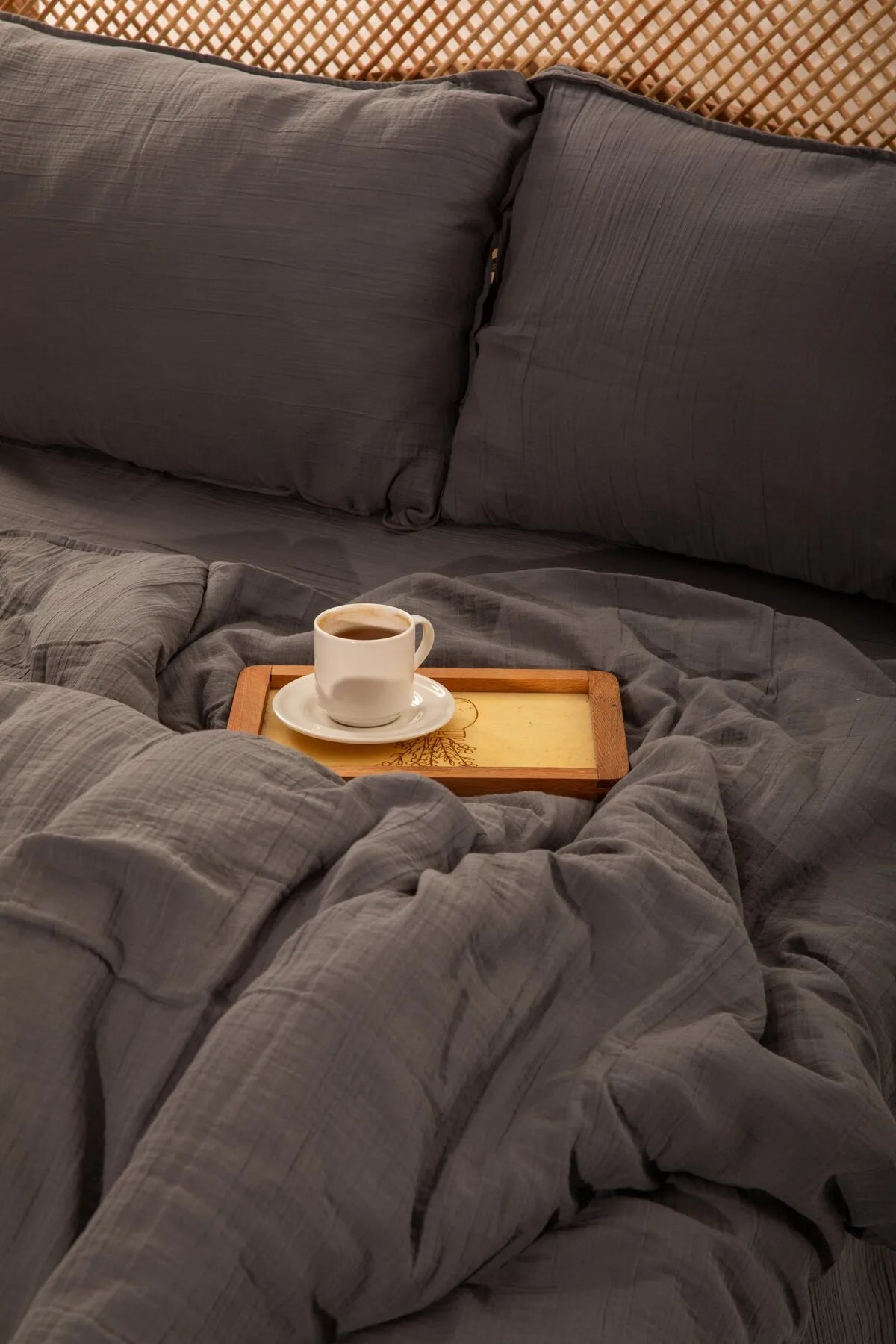 Cloudy Mood 2 Layer Muslin Double Duvet Cover Set - Anthracite