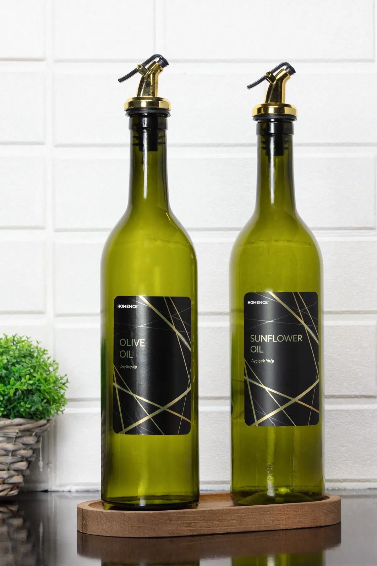 Wooden Stand Oil and Vinegar Glass Bottles 750 ml