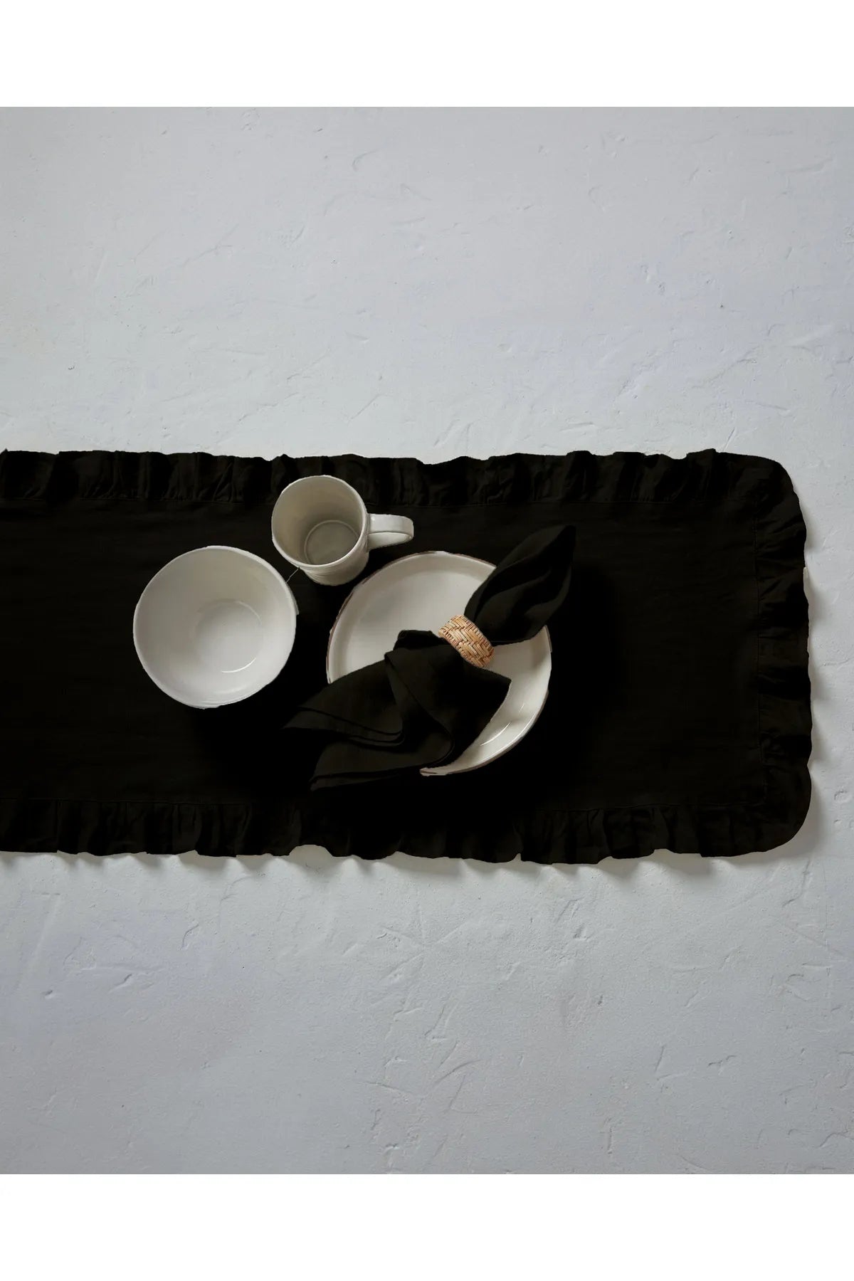 Ruffled Linen Runner 40 X 110 Cm