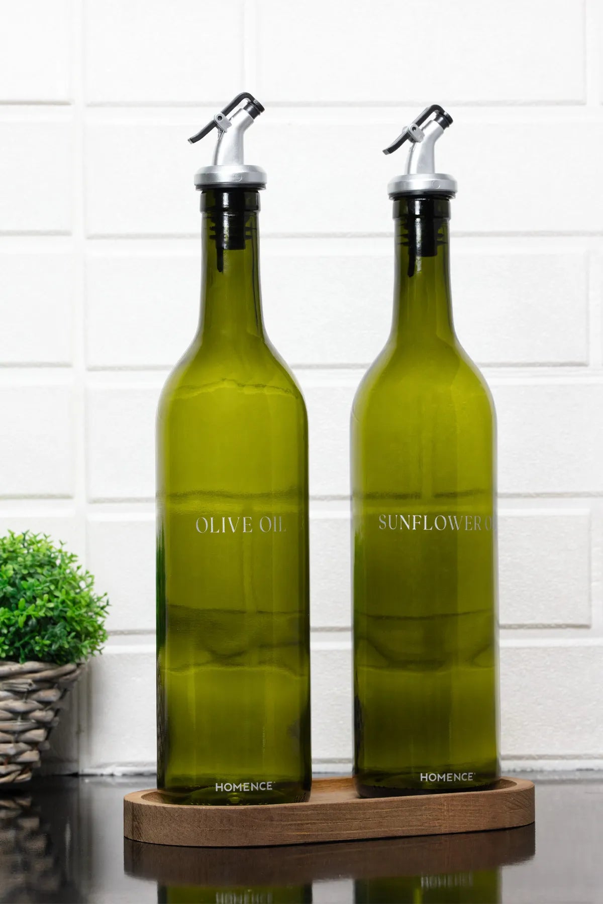 Wooden Stand Oil and Vinegar Glass Bottles 750 ml