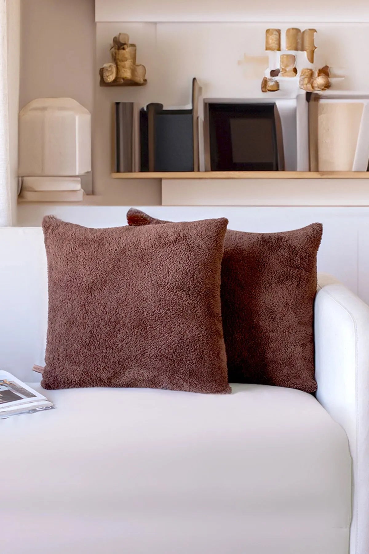Teddy Puffy Decorative Pillowcase Scandinavian Bohemian Design (2 Piece)