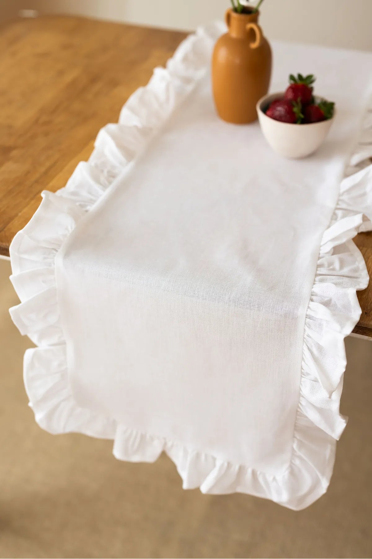 Ruffled Linen Runner 40 X 110 Cm