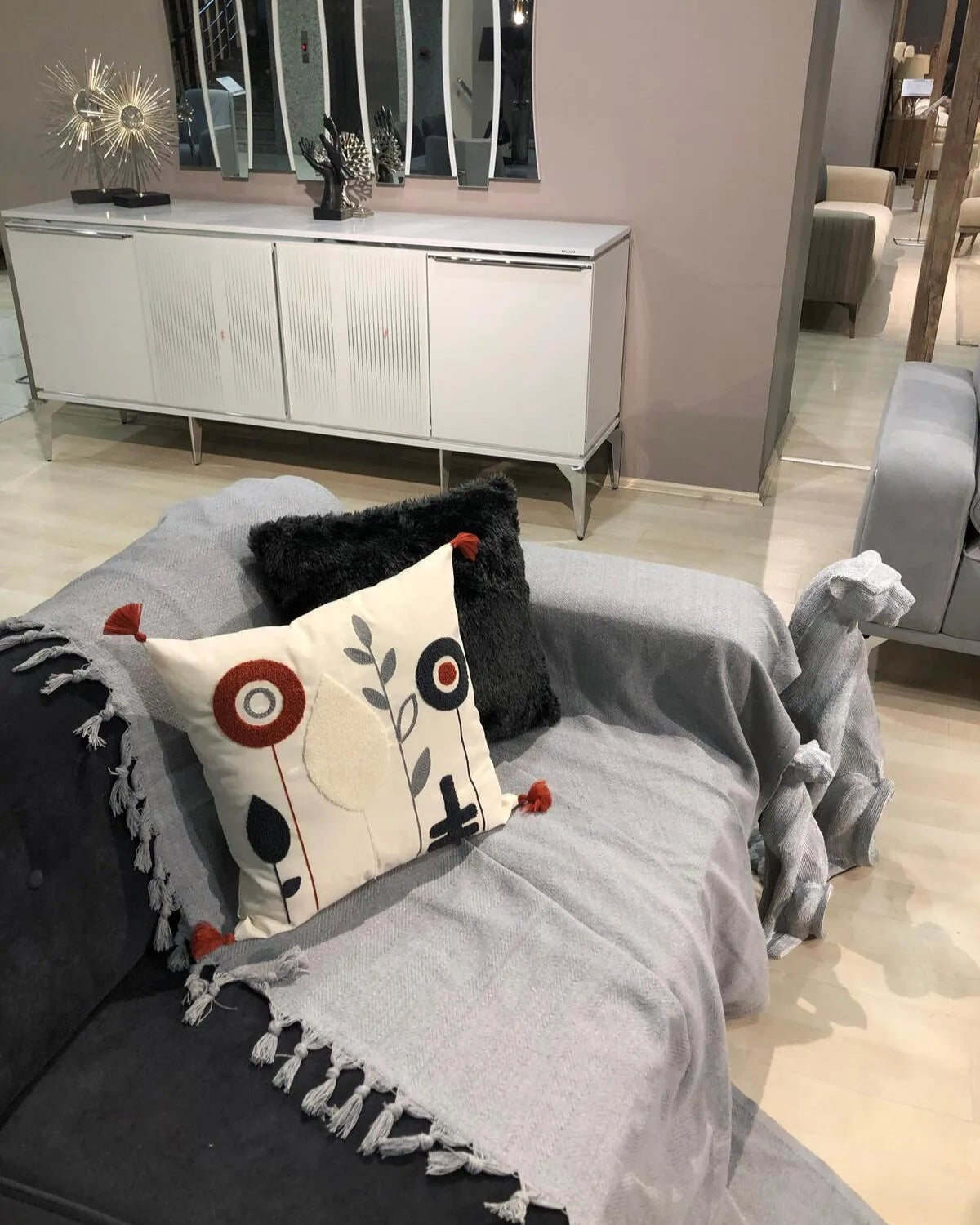 1 Piece Gray Woven Hand Tied Sofa Cover