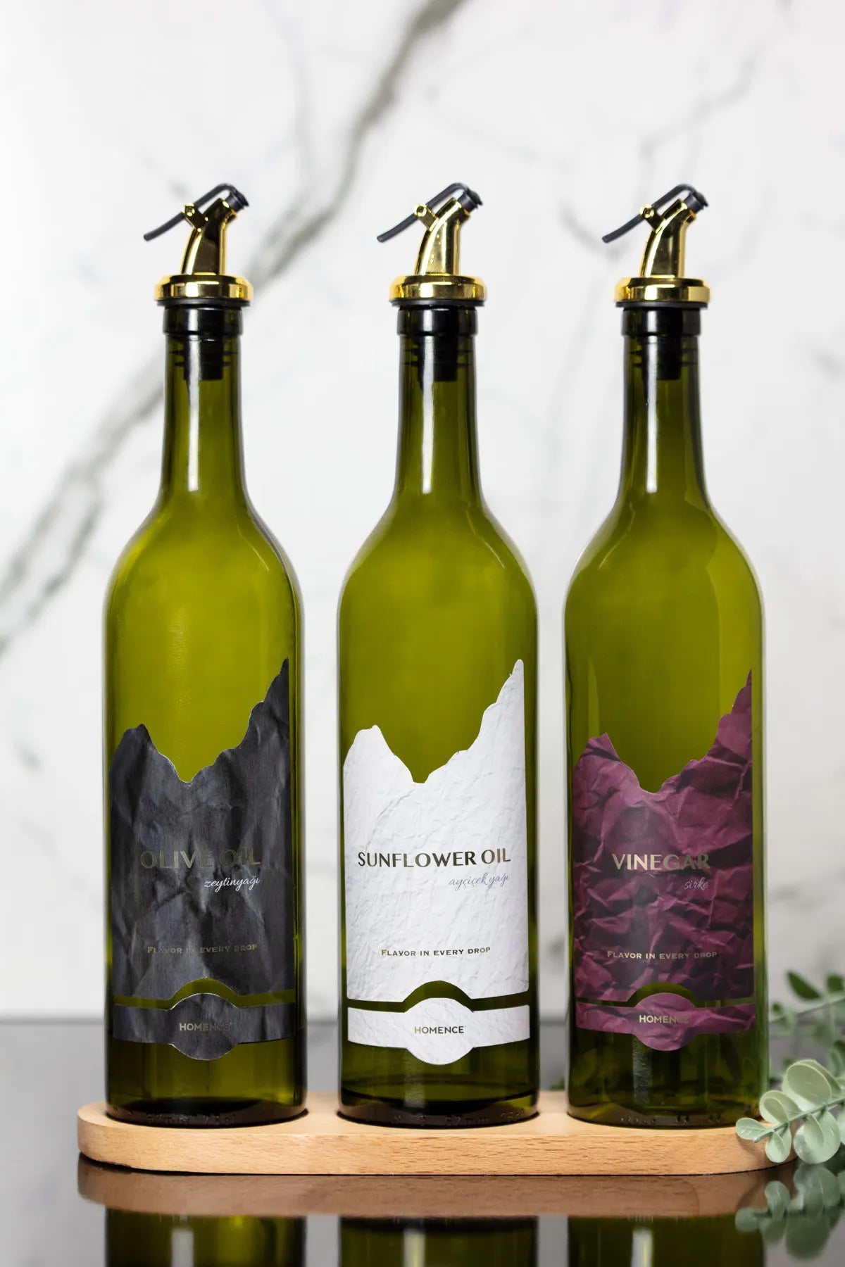Wooden Stand Oil and Vinegar Glass Bottles 750 ml