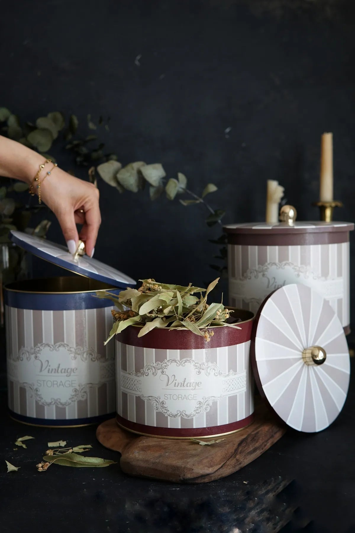Vintage Elegance Metal Storage Containers 3 Piece Set