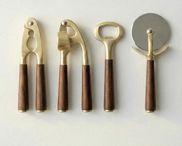 Gold Garlic Crusher with Acacia Handle