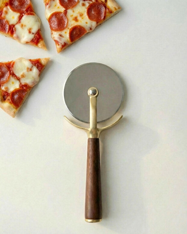 Acacia Handle Gold Pizza Cutter