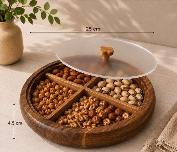 Acacia Wood Snack Serving Tray with Lid – 25 cm