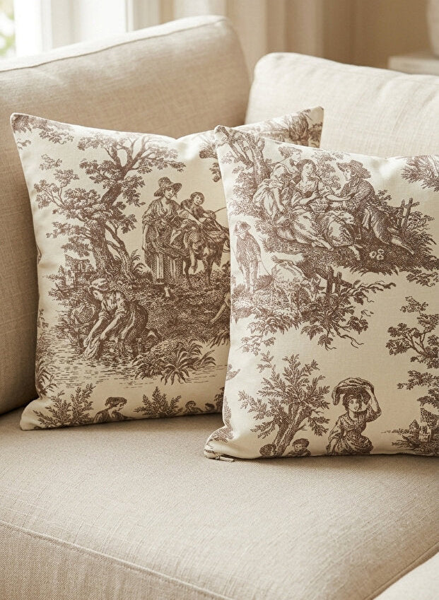 Toile de Jouy Decorative Pillow Covers 43×43 cm – Set of 2