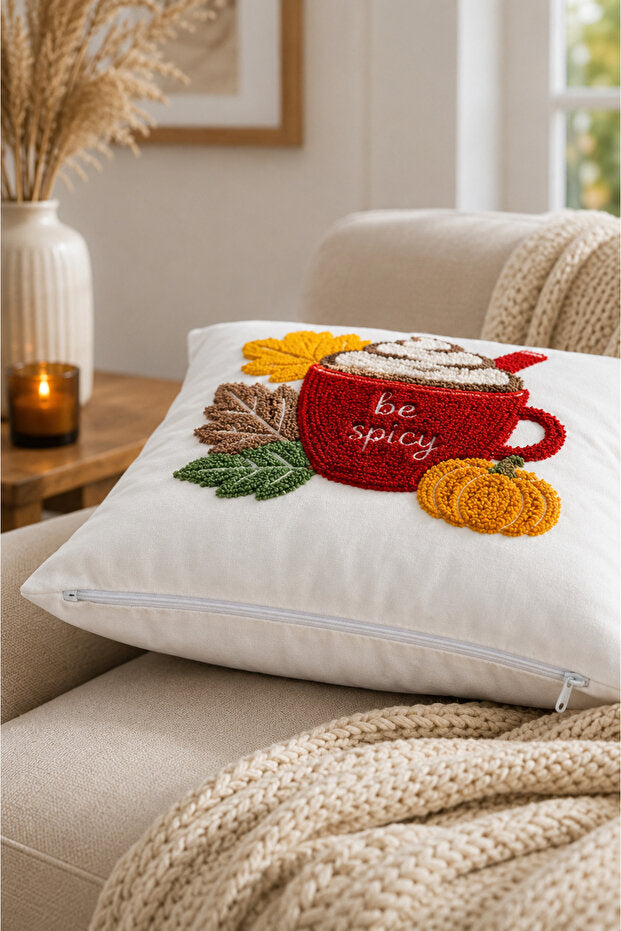Embroidered Cushion Cover 43x43 cm – Pumpkin Spice