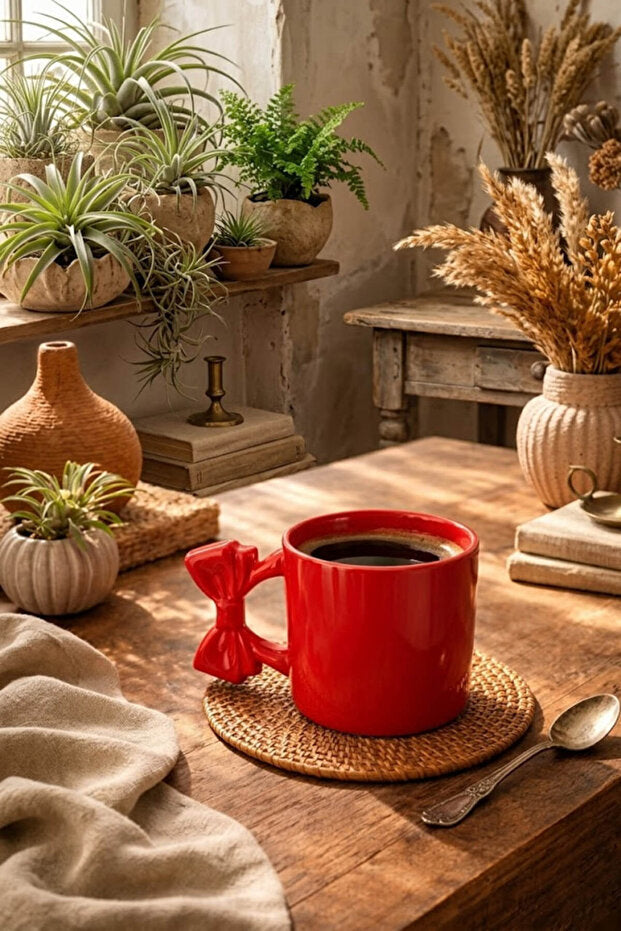 Handmade Ceramic Red Bow Mug / Cup