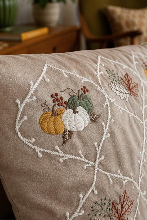 Embroidered Cushion Cover 43x43 cm – Beige Autumn