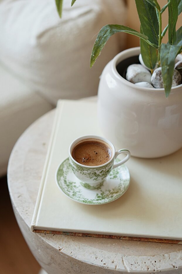 Vintage Green Porcelain 2 Person Coffee Cup Set