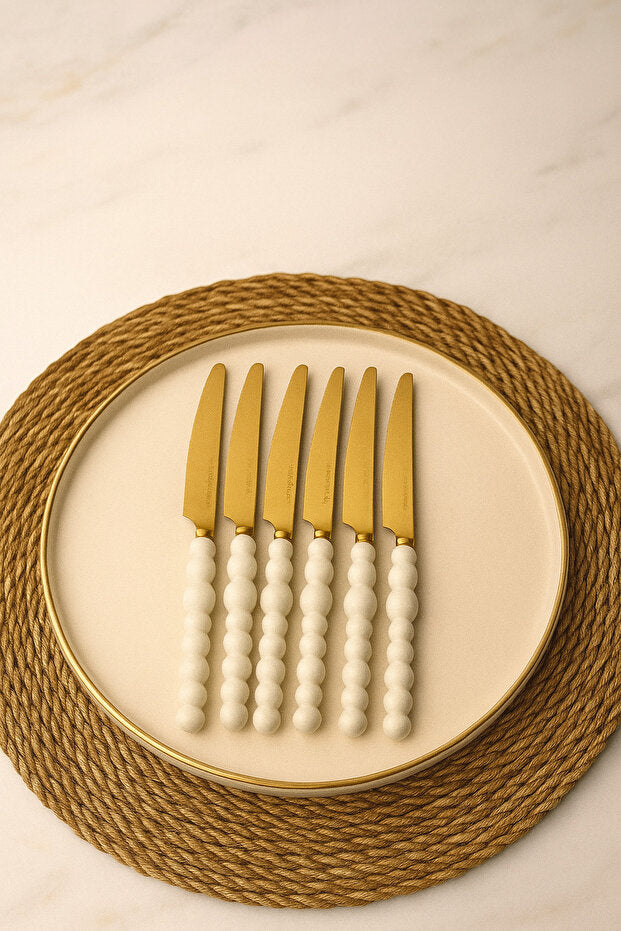 Modern White Pearl Cutlery 30 Piece Set - Gold
