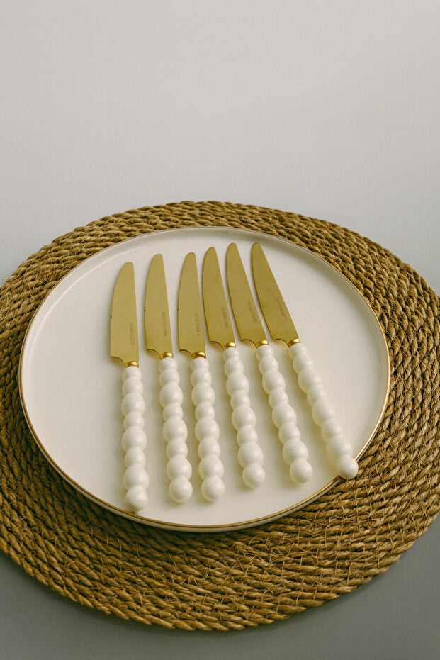 Modern White Gold Pearl Set of 6 Knives