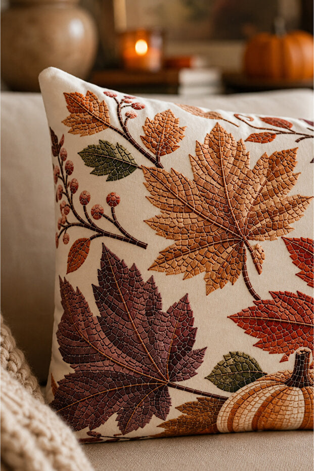 Autumn Leaves Decorative Pillow Cover 50×30 cm – Cream