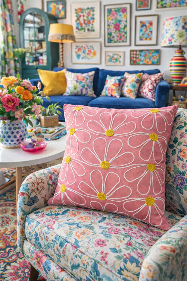 Daisy Punch Embroidery Pillow Case