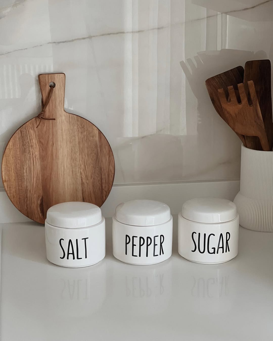 Set of 3 Salt Pepper Sugar Porcelain Jars
