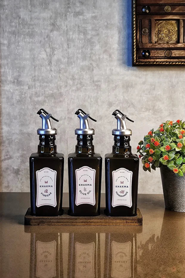 Wooden Stand Black Amber 3 Piece Italian Olive Set