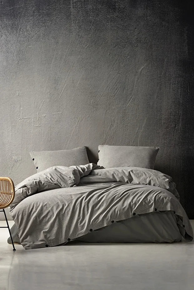 Shirt 100% Cotton Washable Vintage Duvet Cover Set - Anthracite