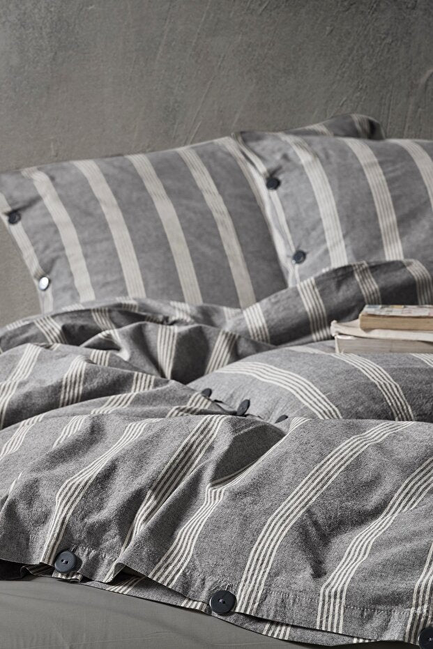Luke Bold 100% Cotton Washable Vintage Duvet Cover Set - Anthracite