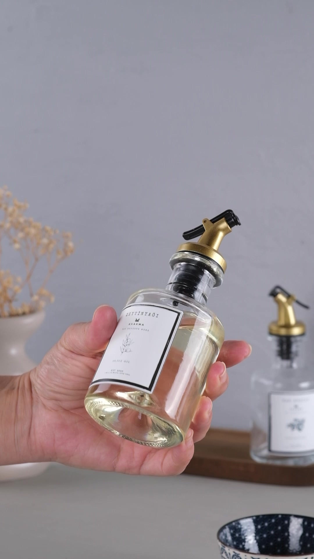 Wooden Stand Transparent 3 Piece 250 ml Oil Can - White Label