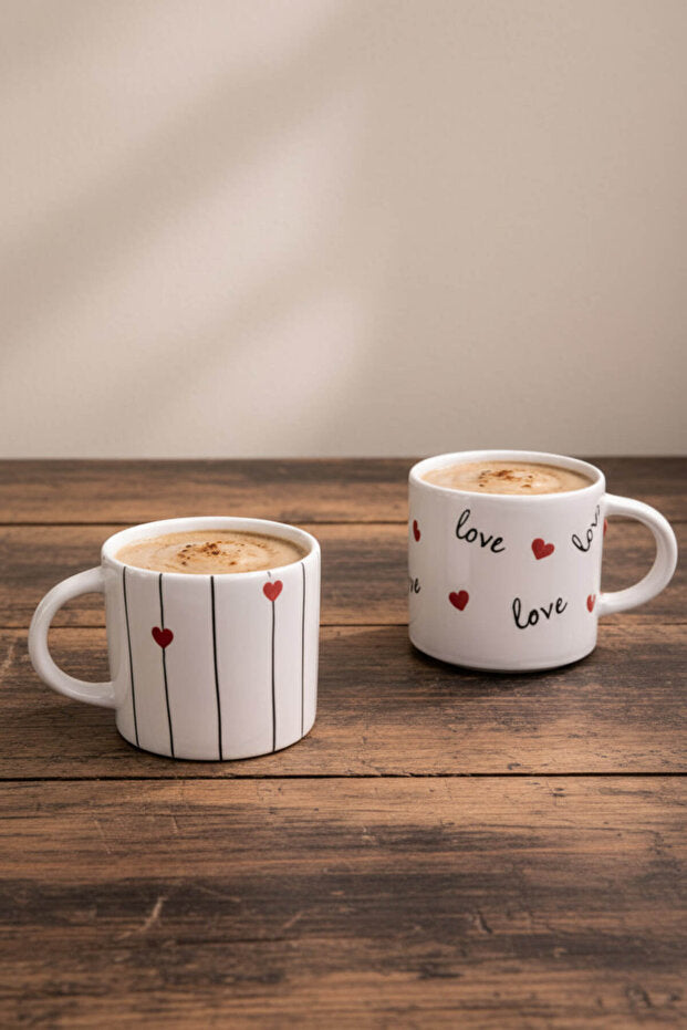 2 Piece Handmade Ceramic Hearts Mug / Cup