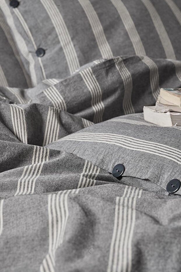 Luke Bold 100% Cotton Washable Vintage Duvet Cover Set - Anthracite