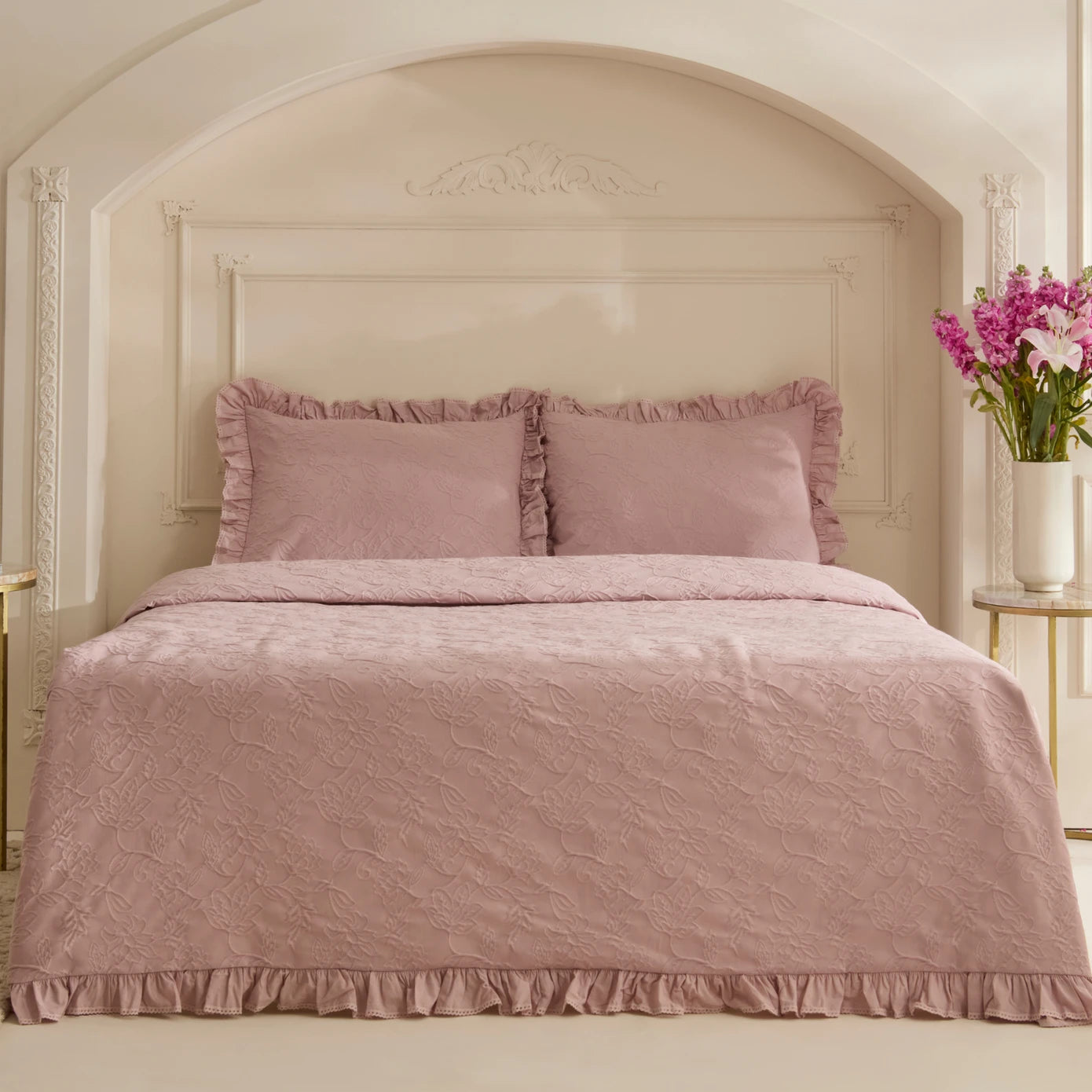 White Collection Tyra 100% Cotton Double Bedspread Powder