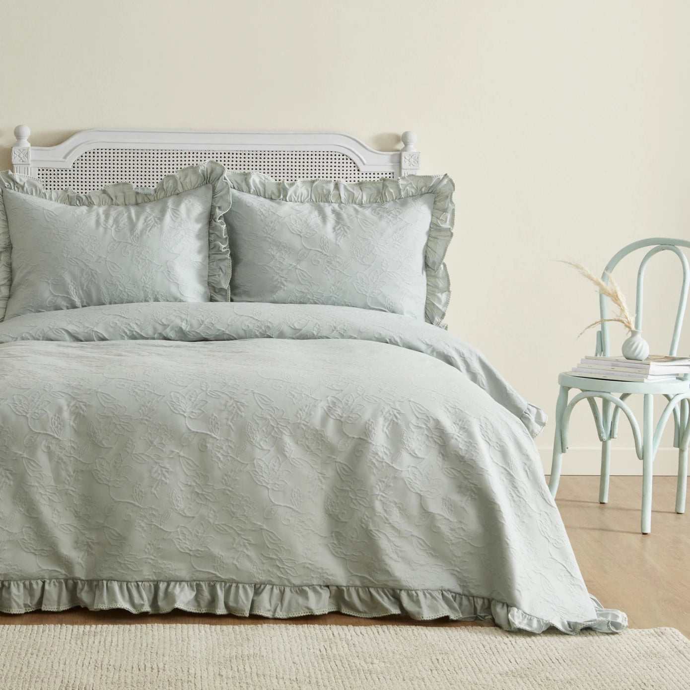 White Collection Tyra 100% Cotton Double Bedspread Green