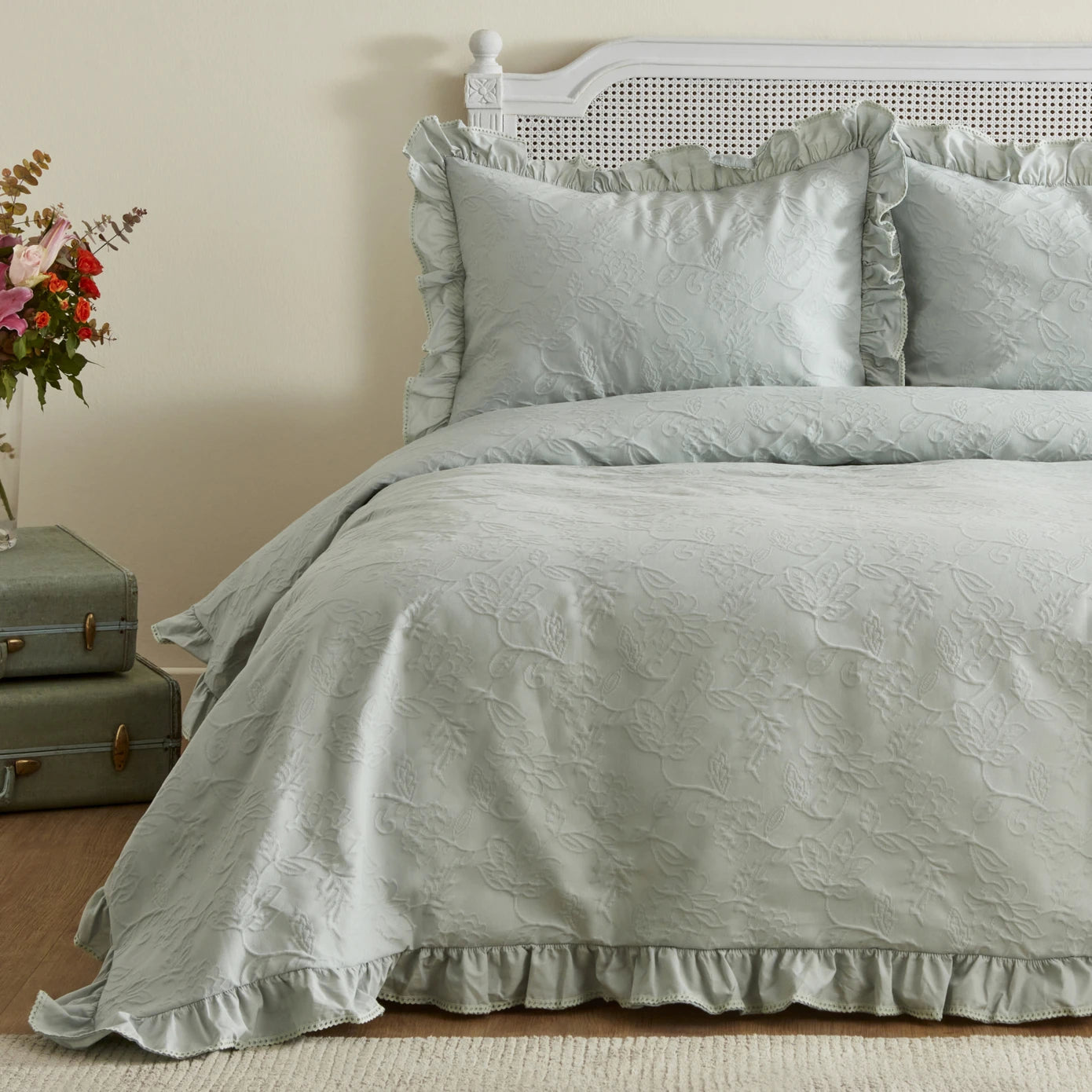 White Collection Tyra 100% Cotton Double Bedspread Green