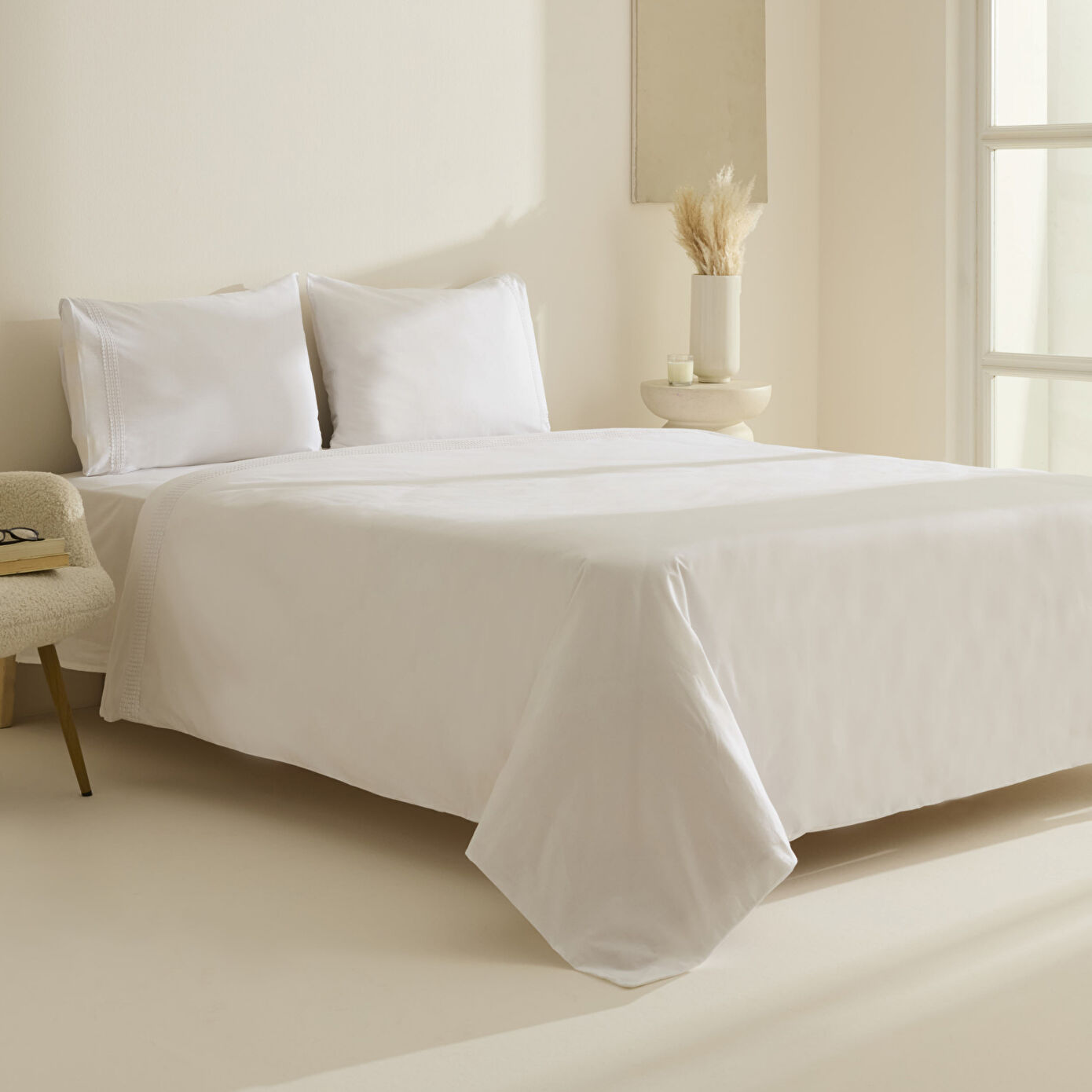 Fiorenza 100% Cotton Double Duvet Cover Set White