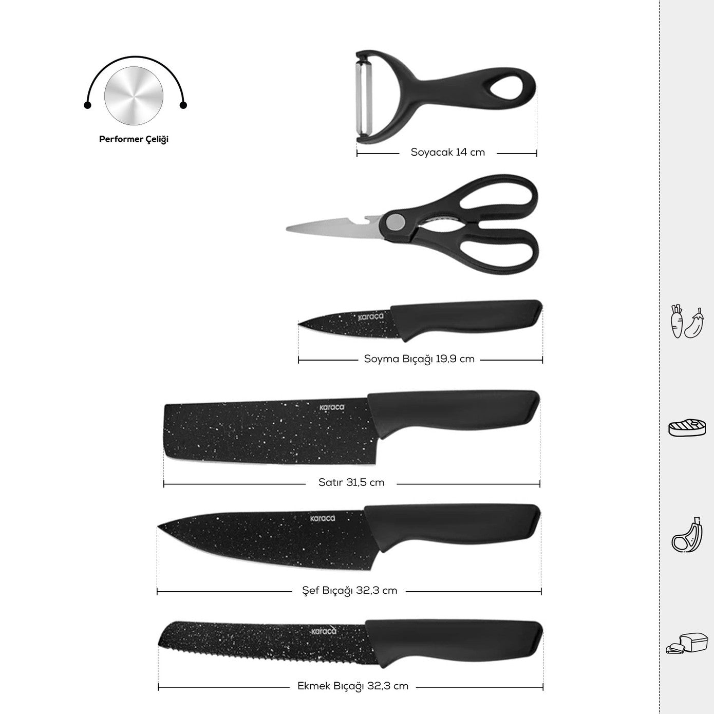 Black Stone 6 Piece Scissors and Peeler Knife Set