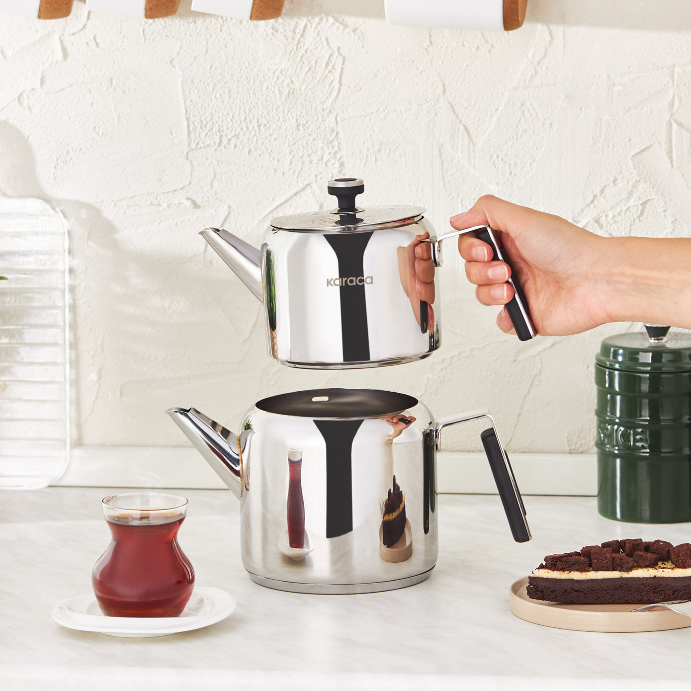 Karaca Jasmine Steel Midi Teapot Set with Induction Base
