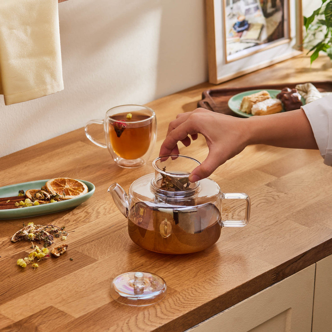 Flat Borosilicate Glass Teapot