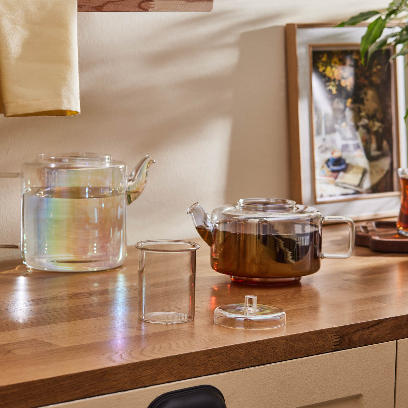 Flat Borosilicate Glass Teapot