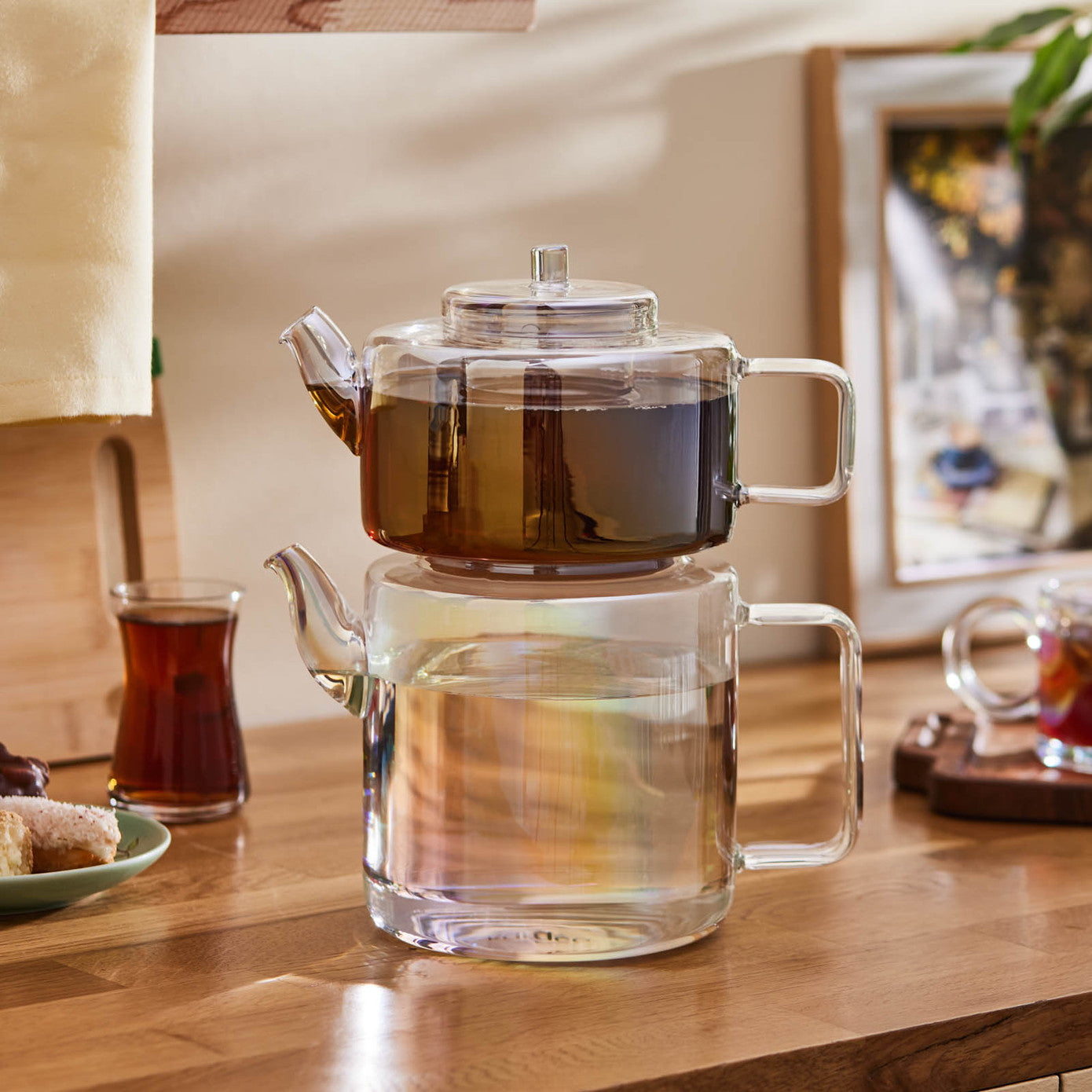 Flat Borosilicate Glass Teapot