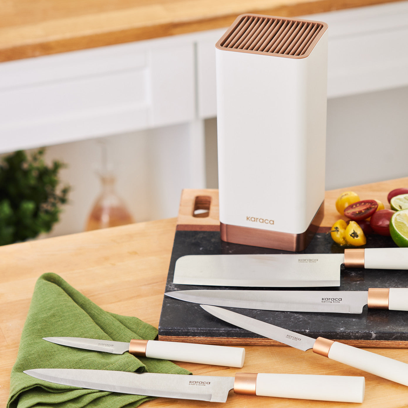 Karaca Skycut 6 Piece Stand and Cleaver Knife Set, Cream